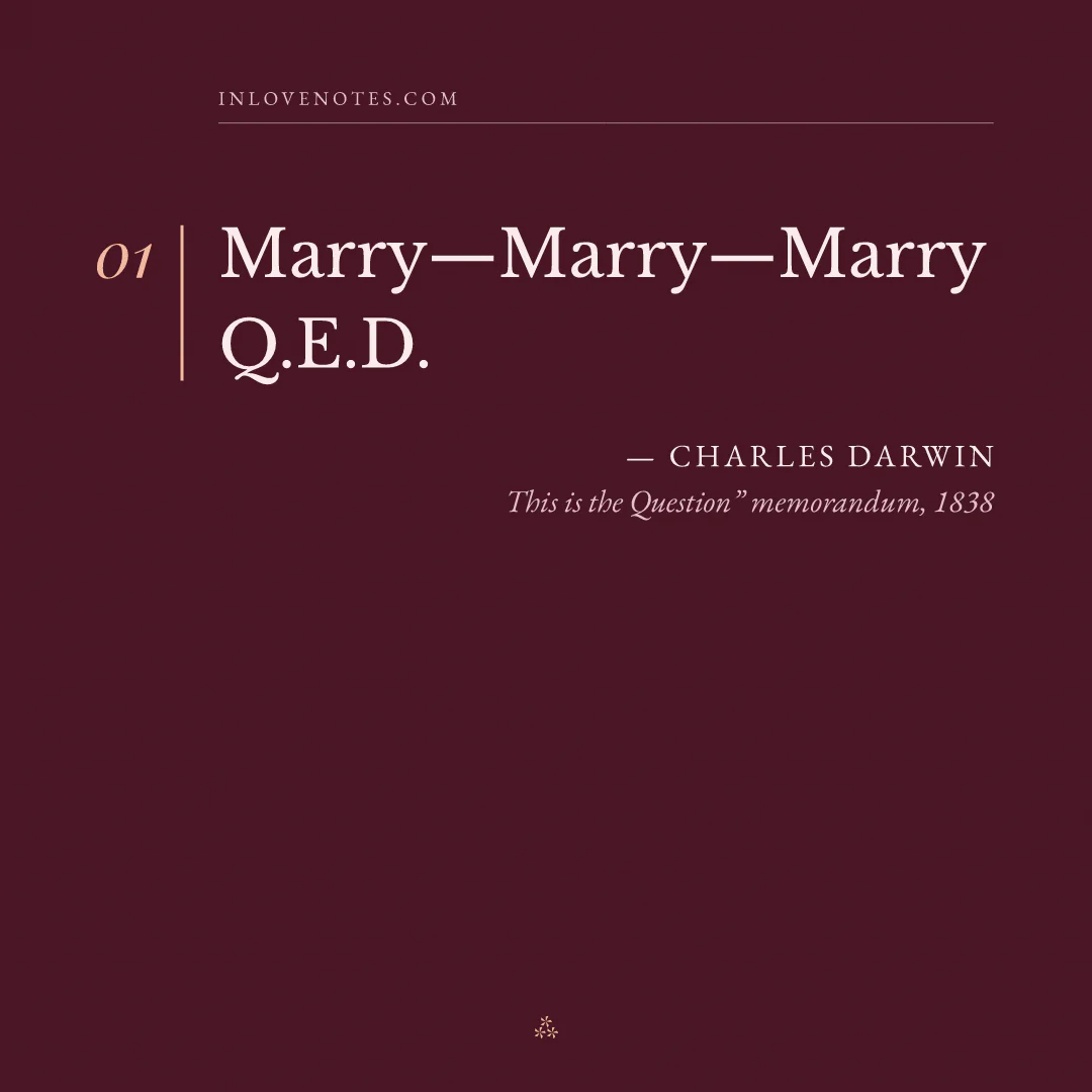 “Marry—Marry—Marry Q.E.D.” — Charles Darwin, This is the Question” memorandum (1838)